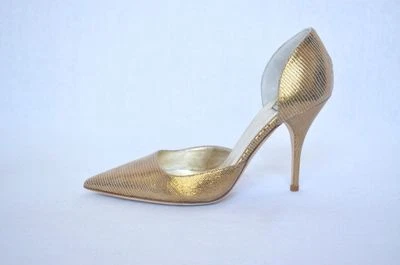 MARY NORTON Gold Metallic Lizard Print Kidskin Pump High Heel Shoe 5.5-35.5 NEW - Image 1 of 4