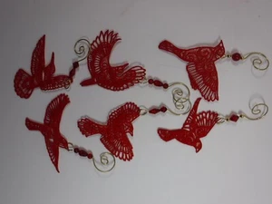 Machine Embroidered Lace Christmas Tree Ornaments W/Hangers Set Of 6 Red Birds - Picture 1 of 7
