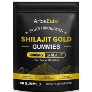 Pure Himalayan Shilajit Gummies Gold 3000MG - 60 Gummy - High Fulvic Acid - Picture 1 of 7