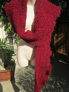 Beautiful Vintage Hand Knited Long Shawl/Scarf/wrap  in Burgundy color 100"x9" - Picture 1 of 8