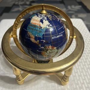 Globo terráqueo vintage con soporte y brújula de metal dorado - decorativo coleccionable 8"" - Imagen 1 de 24