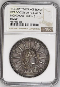 France 1830 Silver Medal Free Society of Fine Arts Montagny Paris NGC MS60 - Picture 1 of 3