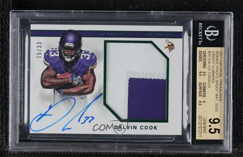2017 National Treasures Green Numbers /33 Dalvin Cook BGS 9.5 GEM MINT Auto RC - Image 1 of 2
