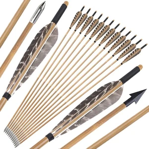Flechas de bambú de 33 pulgadas plumas naturales tiro con arco arco arco largo arcos recurvos flechas de caza - Imagen 1 de 14