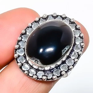 Anillo de joyería enchapado en plata con piedras preciosas de Brasil de ónix negro natural s.7 TR7508-942 Foto 1 de 3
