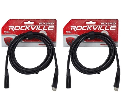 (2) Rockville RDX3M10 10 Foot 3 Pin DMX Lighting Cables 100% OFC Female 2 Male - Image 1 of 2