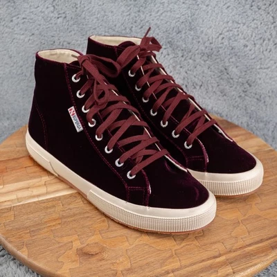 Camisas altas Dahlia Superga de terciopelo rojo raro para mujer 9,5 para hombre 8 Foto 1 de 4
