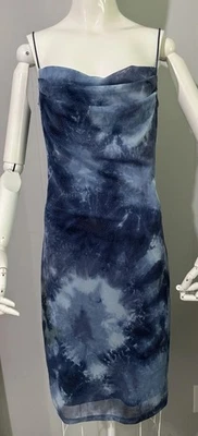 Vintage I.N. SAN FRANCISCO Strappy Blue Y2K 90s Sparkle Medium Dress Cowl Neck - Image 1 of 4