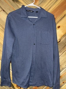 Travis Mathew Men Button Up Shirt Medium Blue Long Sleeve Stretch Polyester - Picture 1 of 6