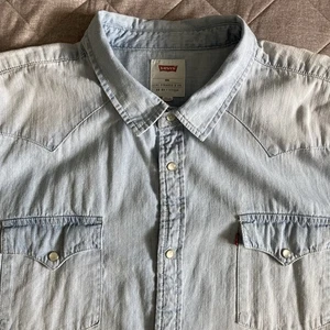 Levi’s Long Sleeve Denim Pearl Snap Shirt Mens 2XL Blue Light Wash Western - Picture 1 of 11