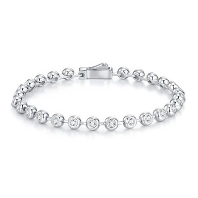 4mm Round Moissanite Bubble Bracelet 925 Sterling Silver Chain Pass Tester GRA - Image 1 of 4
