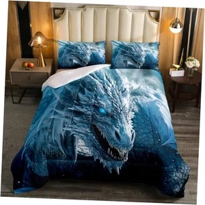 3D Dragon Print Comforter Set - Ice Dragon Blue Bedding for Twin Dragon 04 - Picture 1 of 8