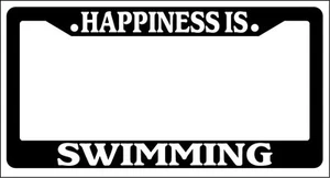 Black License Plate Frame Happiness Is... Swimming Auto Accessory Novelty - Picture 1 of 1