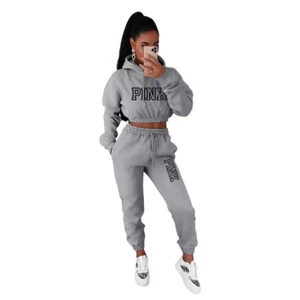 Pink Letter Print 2 Piece Activewear Outfits Jogging Women Fashion Plus Size New - Picture 1 of 18