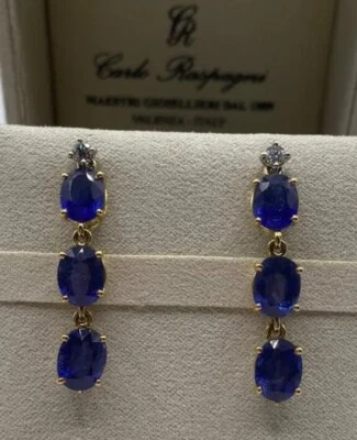 PAIO ORECCHINI PENDENTI ORO 18kt. CON DIAMANTI NATURALI E ZAFFIRI OVALI ct 11,09 - Immagine 1 di 4