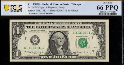 1988A $1 FRN G31313131J P.C.G.S #66PPQ - Image 1 of 3