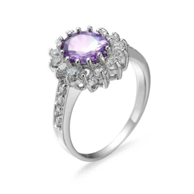 Anillo de compromiso verde/púrpura/azul corte ovalado AAA circonita cúbica relleno de oro blanco talla 6-10 Foto 1 de 4