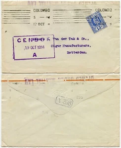 BARCO CENSURADO PRIMERA GUERRA MUNDIAL UN CEILÁN LEY MARCIAL RIBETE SELLO PERFIN CARGILLS 9 OCT 1914 - Imagen 1 de 2