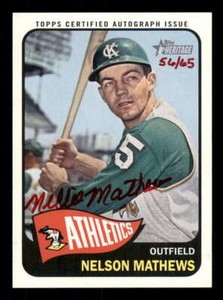 2014 Topps Heritage Real One Autograph/Auto Red Ink #NM Nelson Mathews A's 56/65