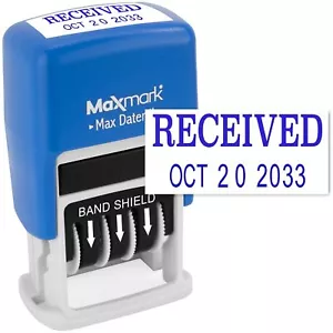 Self-Inking Rubber Date Office Stamp Received Blue Ink 12-Year Max Dater II - Picture 1 of 7