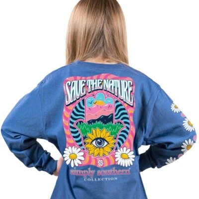 SIMPLY SOUTHERN SAVE THE NATURE LONG SLEEVE BLUE YOUTH SIZE SMALL - Image 1 of 3