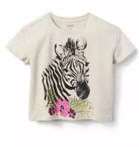 NWT Gymboree Girls Camp Must Haves Zebra Flowers Crop Top Shirt Size Xs 4 - Picture 1 of 1