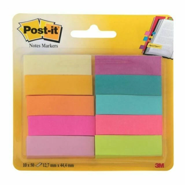 Post-it Notes Markers Assorted Colours 10 Pads of 50 Sheets - 12.7 mm x 44.4 mm