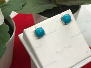 Women's Solid 925 Sterling Silver Blue Gemstone Round Turquoise Stud Earring 8mm