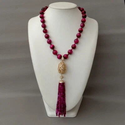 22英寸14毫米紫红色虎眼项链紫红色玛瑙Cz路面吊坠 — 第 1/4 张图片