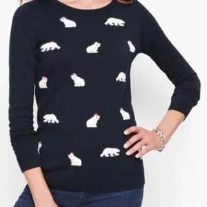 Talbots Mini Polar Bear Pullover Navy Sweater- Women's Size Small - Picture 1 of 7