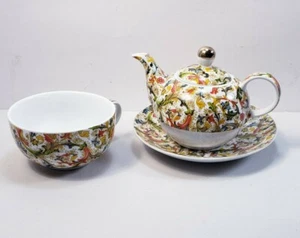 Fine Porcelain China Teapot Tea Set Floral 3 Piece Set - Bild 1 von 12