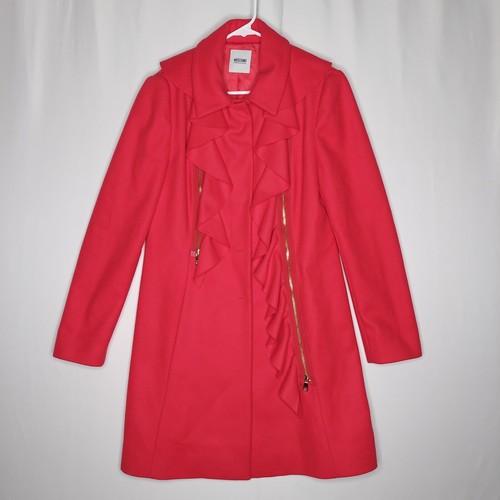 Cappotto Moschino donna 12 rosso lana cashmere volant colletto zip tasca lusso