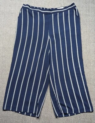 Charter Club Womens Size 2X Blue White Striped Wide Leg Pull On Cropped Pant NWT - Image 1 of 4