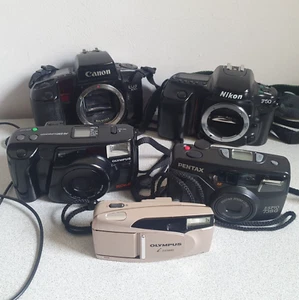 Vintage analoge Kleinbildkameras Olympus Zoom 60 Canon Eos 100 Nikon F50 Pentax Espio - Bild 1 von 11