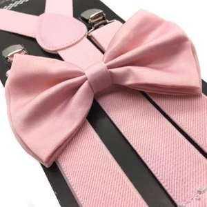 Blush Pink Wedding Suspender and Bow Tie Set for Adults Men Women (USA) - Picture 1 of 3