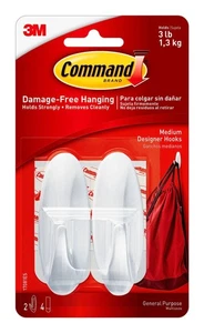 Medium Designer Hooks, 2 Hooks and 4 Strips, Damage-Free Hanging Wall Hooks w... - Bild 1 von 9