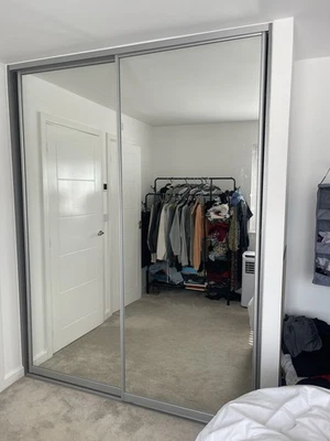 Sliding Glass Wardrobe Mirror Doors  With Shelves And Rails - Image 1 of 4