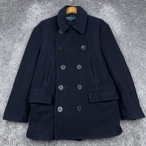 VTG Polo Ralph Lauren Peacoat Men's Large Wool Blend Nautical Buttons Classic - Picture 1 of 15
