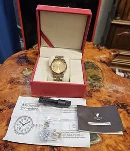 Herren Voll Gold Uhr Automatik Mechanisch Vergoldeter Stahl Selbstaufzug Saphir Gla... - Bild 1 von 7