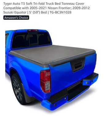 Cubierta de cama triple plegable 5’ Tyger Auto T3Soft 05-21 Nissan Frontier; 09-12 Suzuki Equator Foto 1 de 4