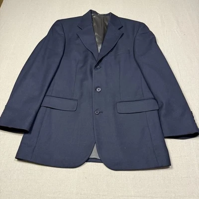 Oscar De La Renta 男式 38R 开衫夹克海军蓝单排扣 100% 羊毛 — 第 1/4 张图片