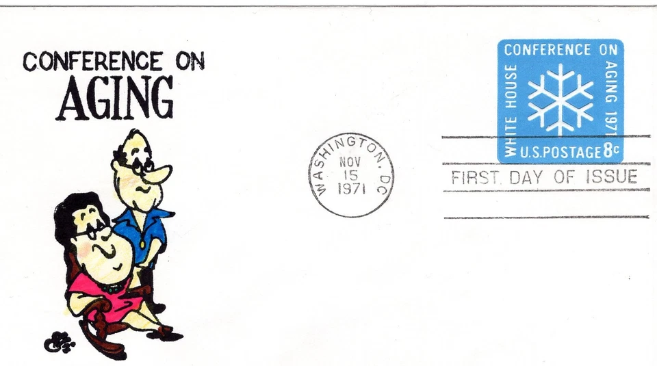 1971 #U564 8c CONFERENCE ON AGING FDC W/ ELLIS HAND PAINTED CACHET UA GEM! - Image 1 of 1