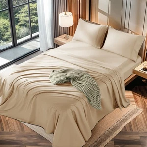 100% Cotton 1200 Thread Count King Size Sheets Set,16 inches Deep Pocket,Bed ... - Picture 1 of 6