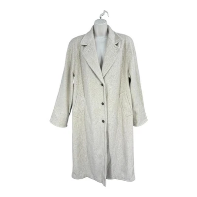 Vintage Jofeld Coat Women Wool Blend Paisley Lined Overcoat 80s Size L Beige - Image 1 of 4