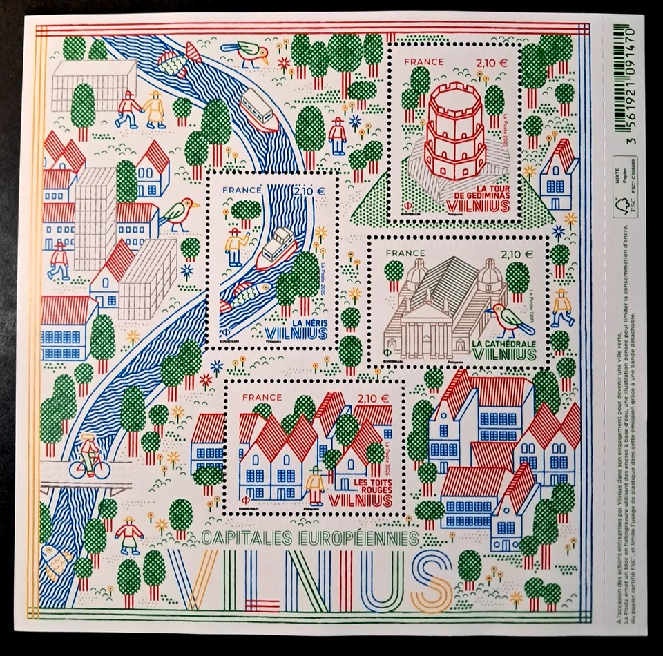 France 2025 Block Sheet 4 Stamps Capital Vilnius Lithuania New MNH - Image 1 of 1