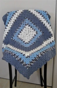 CRAFT-CROCHET "SpecPrice"75 x 80cm(29.5 x 31.5")H'Made Baby/Pram Rug -Blue Tones - Picture 1 of 1