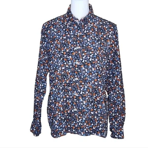 Beams Heart Corduroy Button Down Shirt Gray Blue Orange Floral Women's Small - Picture 1 of 10