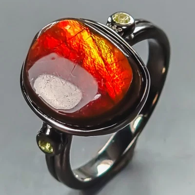 Handmade 6 ct+ Natural Ammolite Ring 925 Sterling Silver Size 7 /R441572 - Image 1 of 4