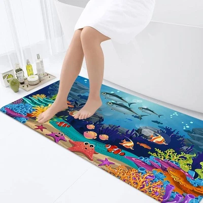 Alfombra de baño Ocean Fish para niños, alfombra de baño antideslizante submarina con debajo... Foto 1 de 4