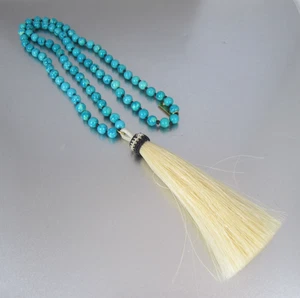 Whitney V Turquoise Bead Necklace Horsehair Pendant - Picture 1 of 6